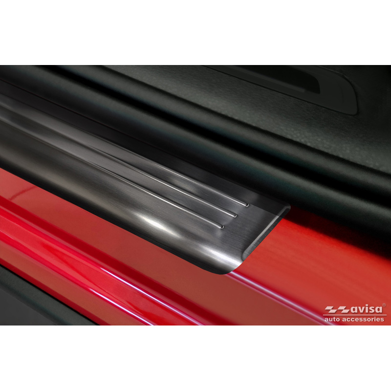 Seuils de portes inoxydable noir sur mesure pour Volkswagen Tiguan II 2016-2020 & FL 2020- incl. Allspace 2017-2020 & FL 2020-2024 - 'Lines' - 4-pièces