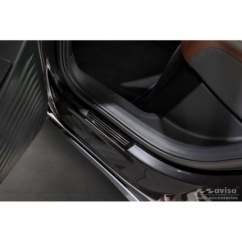 Seuils de portes inoxydable noir sur mesure pour Volkswagen ID.4 2020- 'E-Power' - 4-pièces