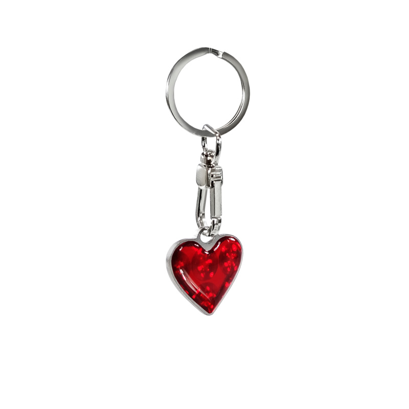 Porte-clés en acier inoxydable - 'coeur en résine' Rouge
