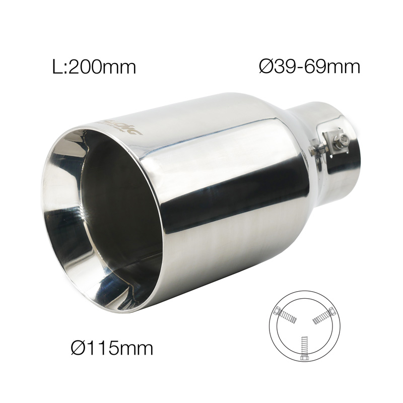 Simoni Racing Embout d'Échappement Rond Inox - Ø115xL200mm - Montage 39-69mm