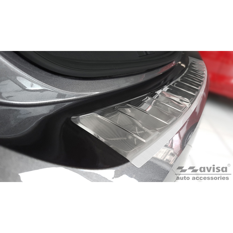 Protection de seuil arrière inox sur mesure pour Opel Corsa F Edition/Elegance HB 5-portes 2019- 'Ribs' (excl. Equipment Ultimate)