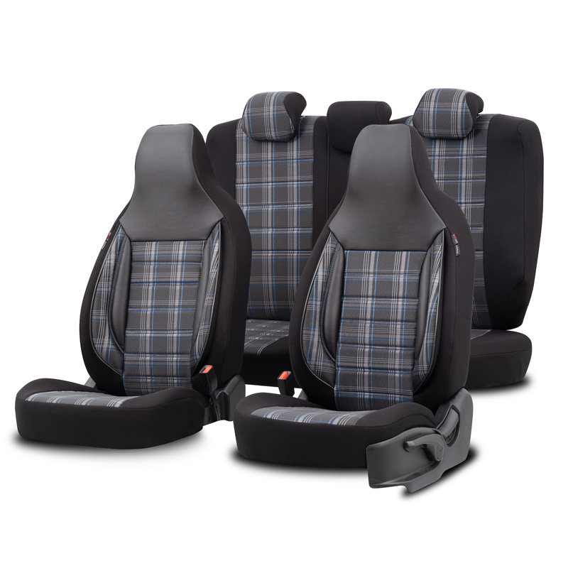 Housse de sièges 'CityBug' universel en textile 'Sports' Noir/Gris/Bleu - 9-pièces - adapté aux Side-Airbags