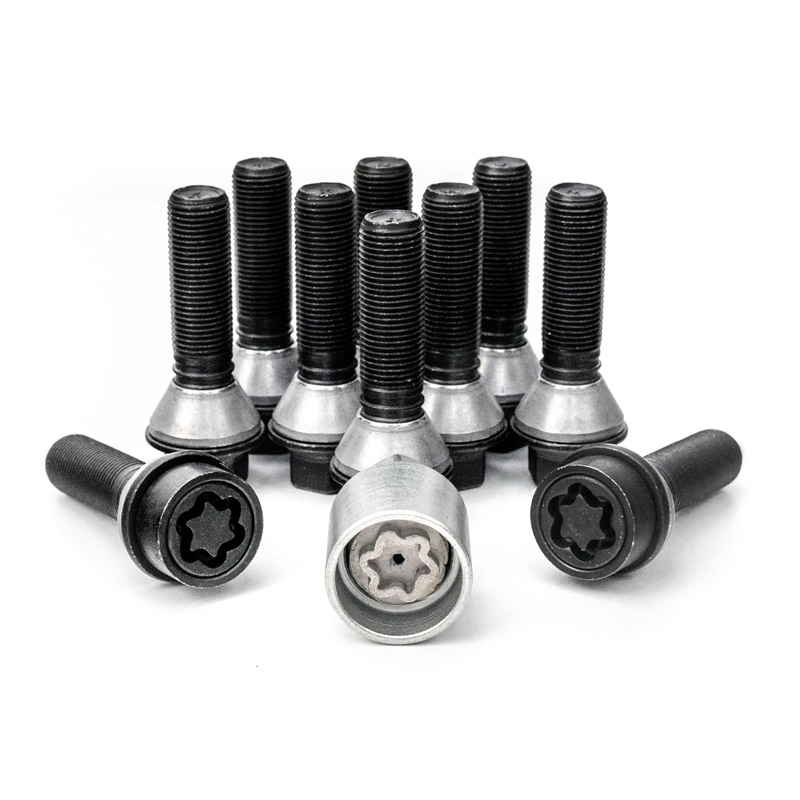 Jeu de Boulons de roue H&R conique avec col mobile M14x1.25 - Longueur 48mm - Noir - 10 pièces (p.e. sur mesure pour BMW) - antivol de roue inclus