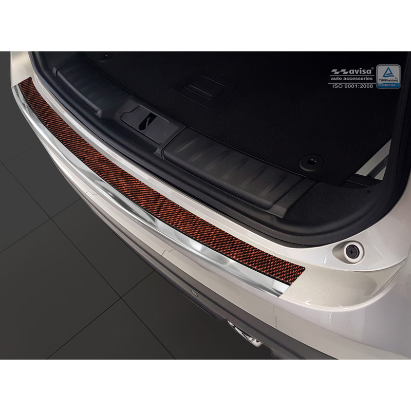 Protection de seuil arrière inox 'Deluxe' sur mesure pour Jaguar F-Pace 2016-2020 & FL 2020- Chromé/Carboné noir-rouge