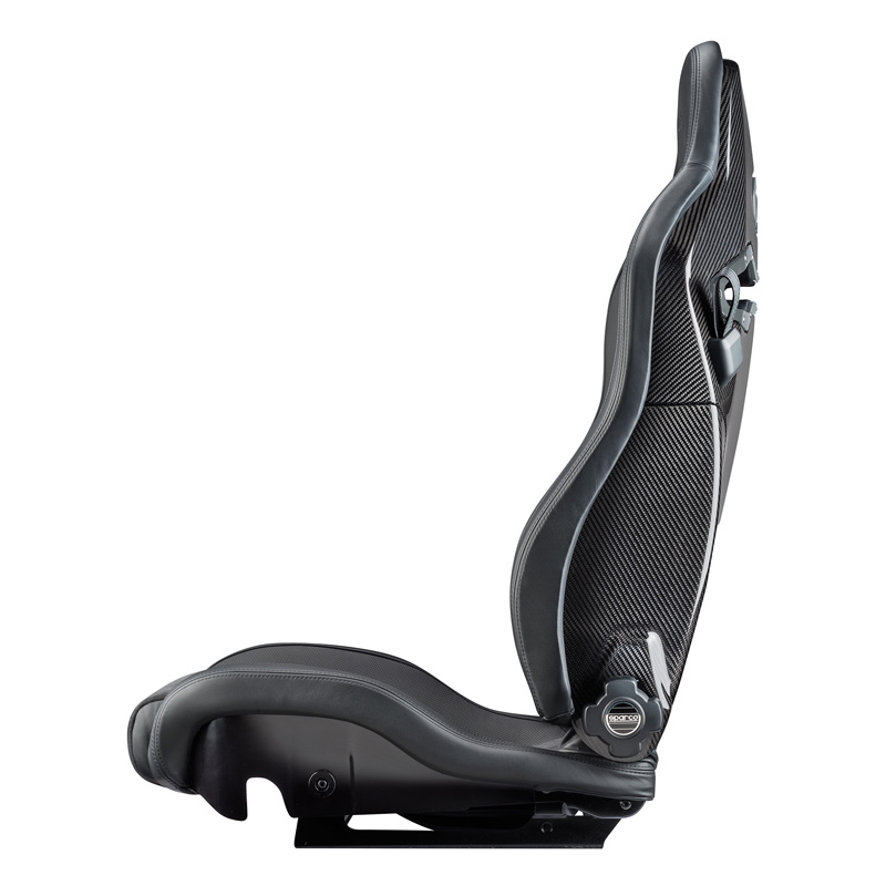 Sparco Siège Baquet SPX DX - Passenger version (Right) - Cuir/Alcantara Noir + Dossier en Carbone - Réglable du Côté Droit