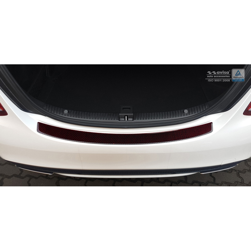 Protection de seuil arrière carboné sur mesure pour Mercedes Classe-C W205 Sedan 2014-2021 Carboné noir-rouge