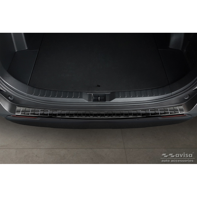 Protection de seuil arrière inox Noir-Chromé sur mesure pour Toyota RAV4 V 2018- & Suzuki Across 2020- 'Ribs'
