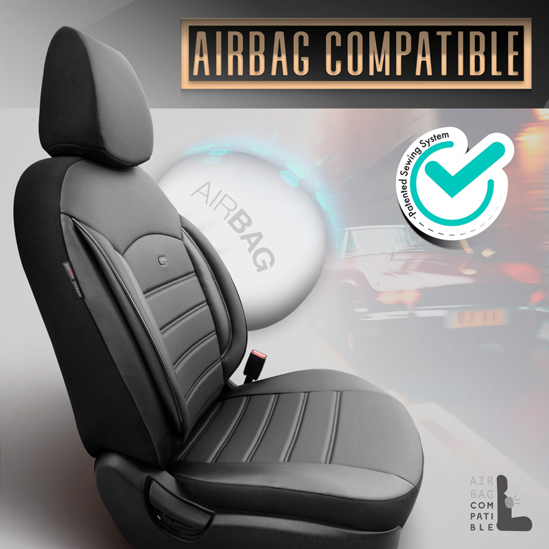 Housse de sièges universel en plein cuir 'Inspire' Noir - 11-pièces - adapté aux Side-Airbags
