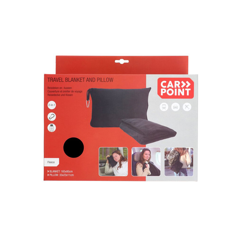 Carpoint Couverture de voyage & Coussin de voyage Noir 2 en 1