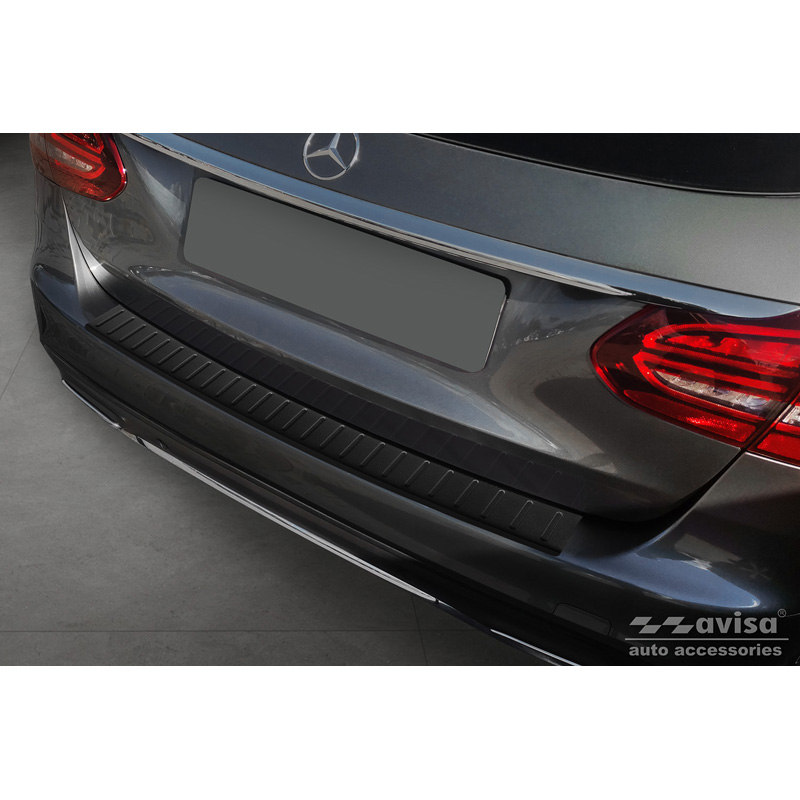 Protection de seuil arrière inox noir mat sur mesure pour Mercedes Classe-C W205 Kombi 2014-2021 'Ribs'
