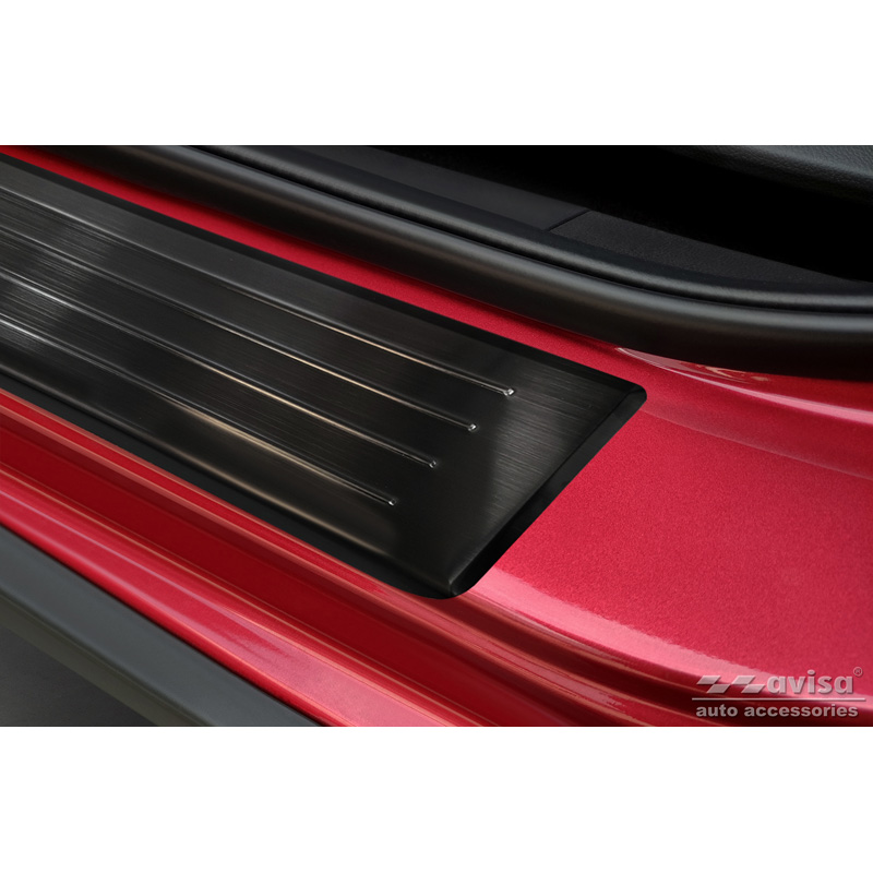 Seuils de portes inoxydable noir sur mesure pour Honda Jazz Crosstar 2020- 'Lines' - 4-pièces