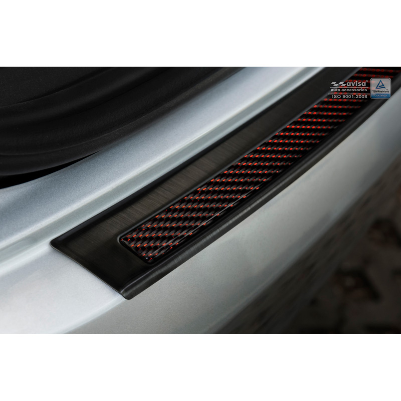 Protection de seuil arrière inox 'Deluxe' sur mesure pour Mercedes GLE Coupé 2015- Noir/Carboné noir-rouge