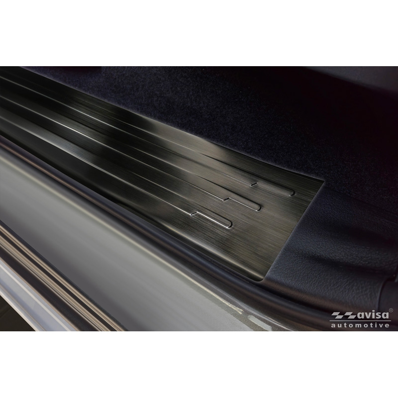 Avisa Seuils de portes inoxydable noir sur mesure pour Toyota Hilux VIII Facelift 2020- - 'Lines' - 4-pièces