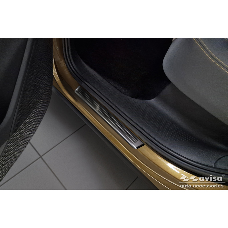 Seuils de portes inoxydable noir sur mesure pour Skoda Kodiaq II (PS7) 2024- 'Lines' - 4-pièces