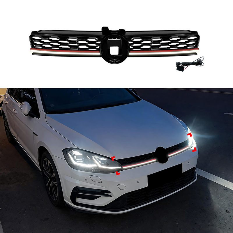 Grill en Optique-GTI avec Bande-LED sur mesure pour Volkswagen Golf VII (7.5) HB/Variant Facelift 2017-2020