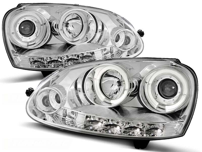 Phares VW Golf V Angel Eyes + LED chrome