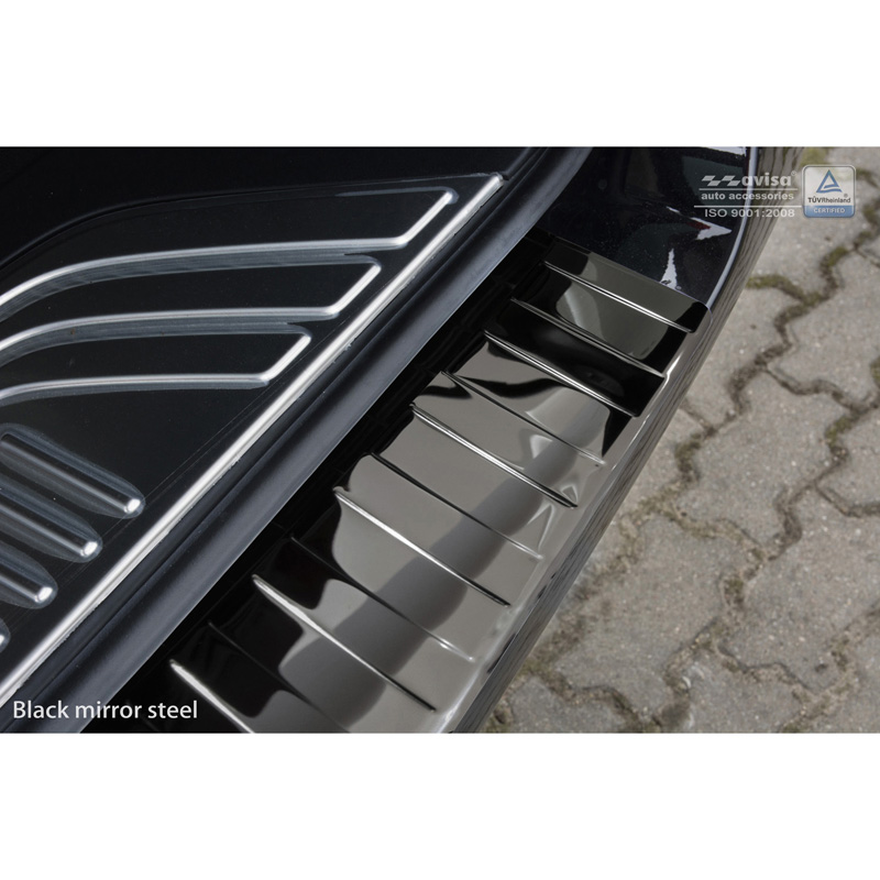 Protection de seuil arrière inox Noir-Chromé sur mesure pour Mercedes Vito / Classe-V 2014-2019 & Facelift 2019- 'Ribs'