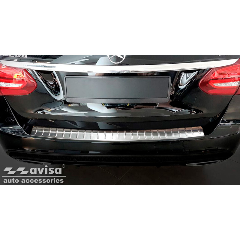 Protection de seuil arrière inox sur mesure pour Mercedes Classe-C W205 Kombi 2014-2021 'Ribs'
