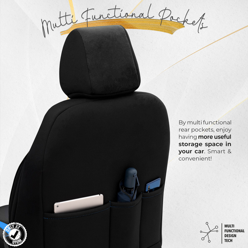 Housse de sièges universel en suede/cuir/textile 'Iconic' Noir/Bleu - 11-pièces - adapté aux Side-Airbags