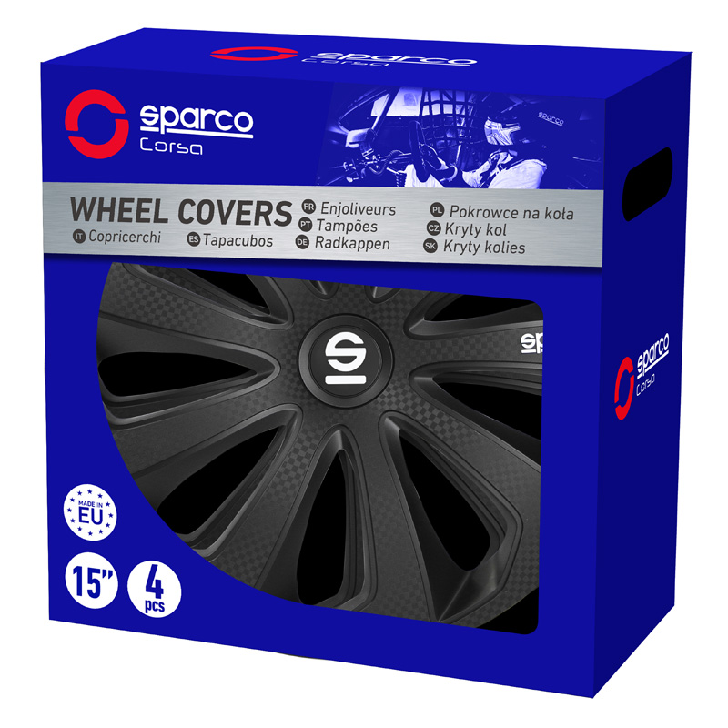 Sparco Enjoliveurs Sicilia - 16-pouces - Noir/Carbone - Set de 4 pièces