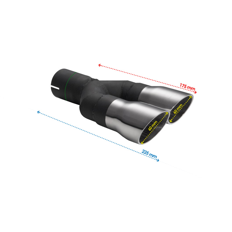 Ulter Sport Embout d'échappement - Ronde Double Ø60mm Race - Longueur 175mm - Montage ->50mm - Inoxydable