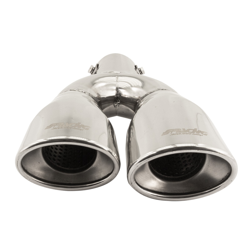 Simoni Racing Embout d'Échappement Ovale Double/Oblique Inox - 167x67xL220mm - Montage 37->57mm - à gauche