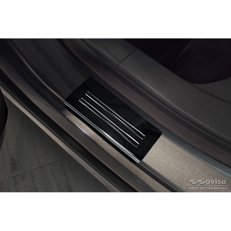 Seuils de portes inoxydable noir sur mesure pour Ford Mondeo V Turnier 2014-2019 & Facelift 2019- 'Hybrid' - 4-pièces