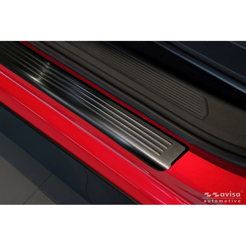 Avisa Seuils de portes inoxydable noir sur mesure pour Volkswagen ID.3 2020-2023 & FL 2023- / Cupra Born 2021- / MG 4 2022- / MG HS II 2024- 'Lines' - 4-pièces