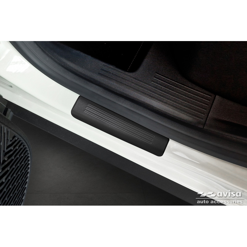 Seuils de portes inoxydable noir sur mesure pour Dacia Duster III 2024- - 'Lines' - 4-pièces