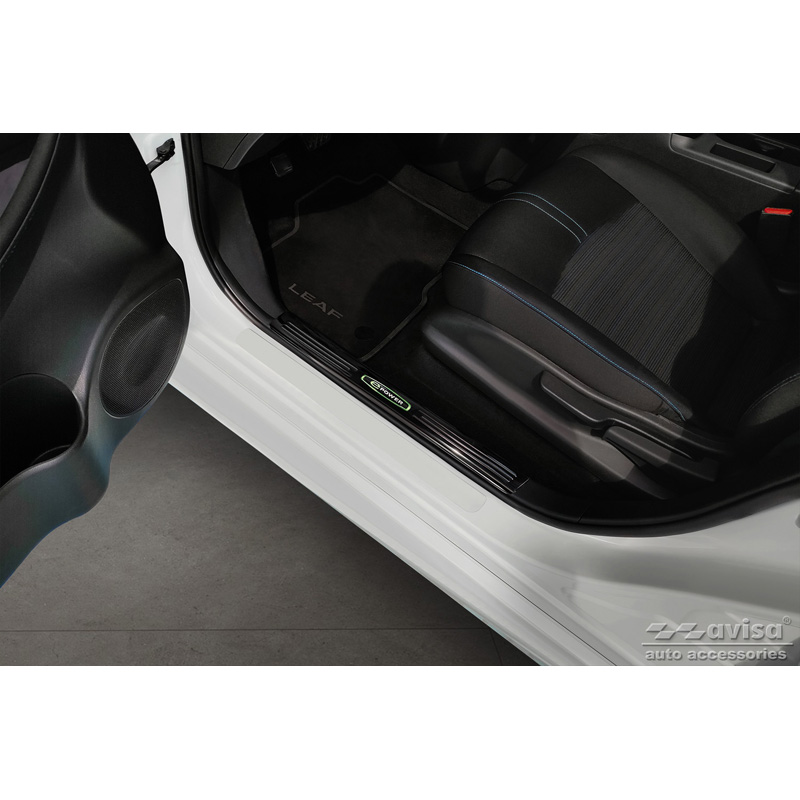Seuils de portes inoxydable noir luisant sur mesure pour Nissan Leaf II (2E1) 2017-2022 & Facelift 2022- 'E-Power' - 4-pièces