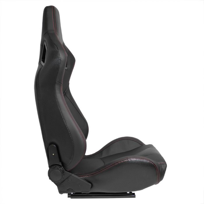 Siège baquet 'RK' - Simili Cuir Noir + Surpiqûres rouge - Dossier réglable - incl. glissières