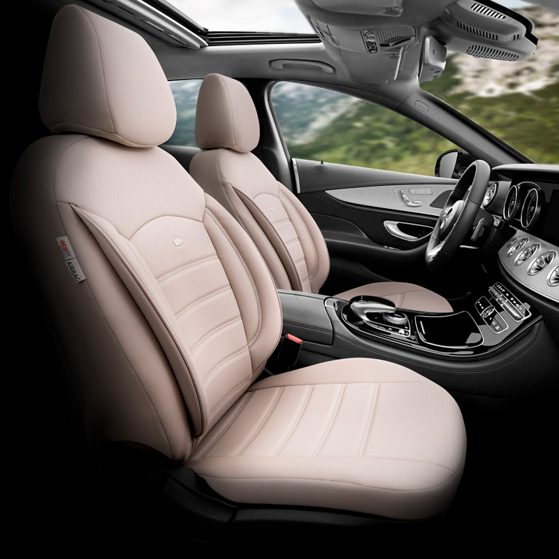 Housse de sièges universel en plein cuir 'Inspire' Crème - 11-pièces - adapté aux Side-Airbags