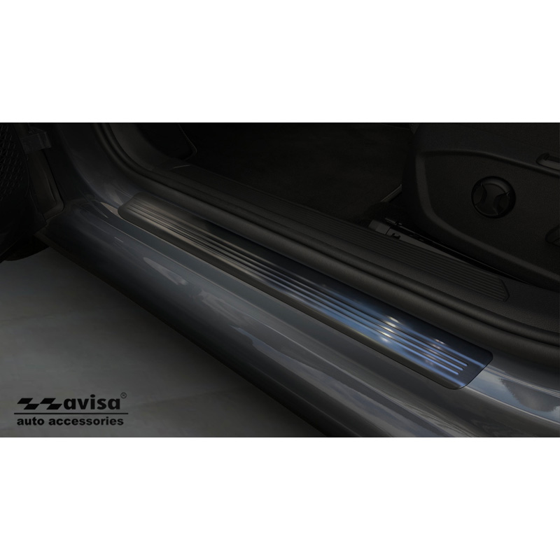 Seuils de portes inoxydable noir sur mesure pour Volkswagen Golf VIII HB/Variant 2020-2024 & FL 2024- Acier Brossé 'Lines' - 4-pièces