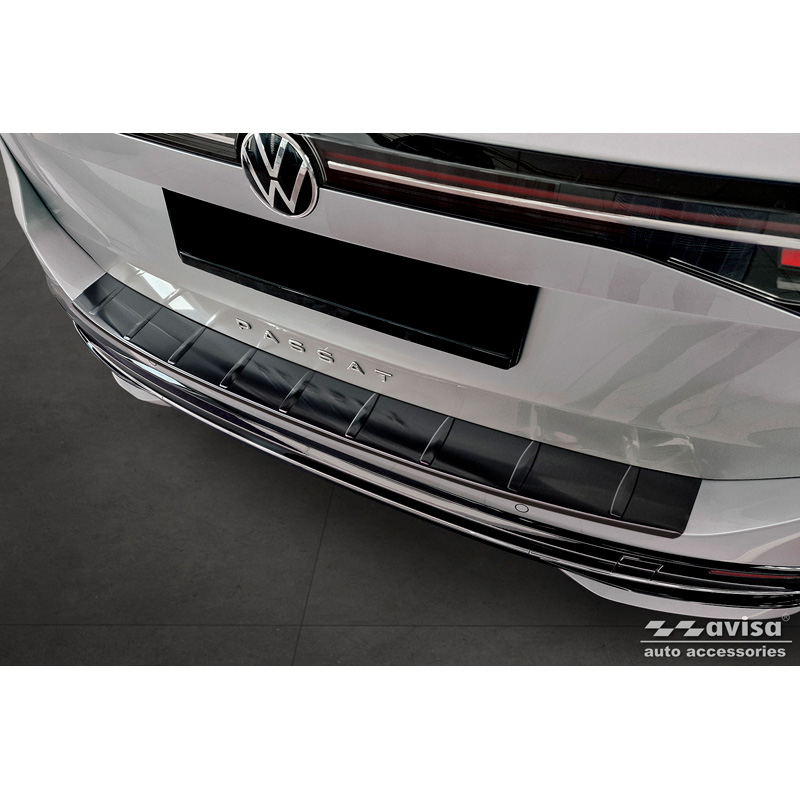 Protection de seuil arrière inox noir sur mesure pour Volkswagen Passat Variant (CJ5) 2023- 'Ribs'