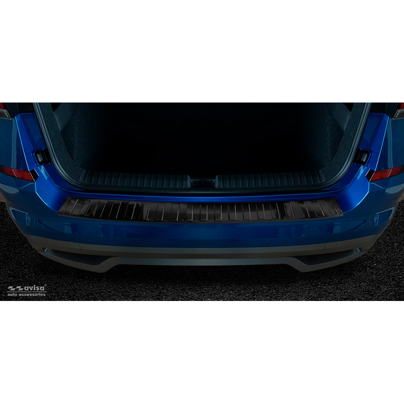Protection de seuil arrière inox noir sur mesure pour Skoda Kamiq 2019- 'Ribs'