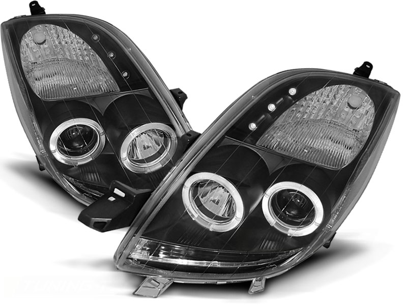 Phares Toyota Yaris Angel Eyes clear black 06-09