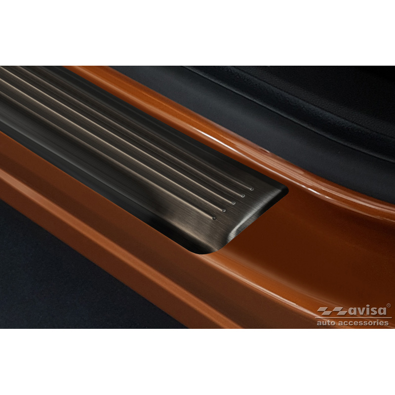Seuils de portes inox noir sur mesure pour Renault Captur II 2020- & Mitsubishi ASX II 2023- 'Lines' - 4-pièces
