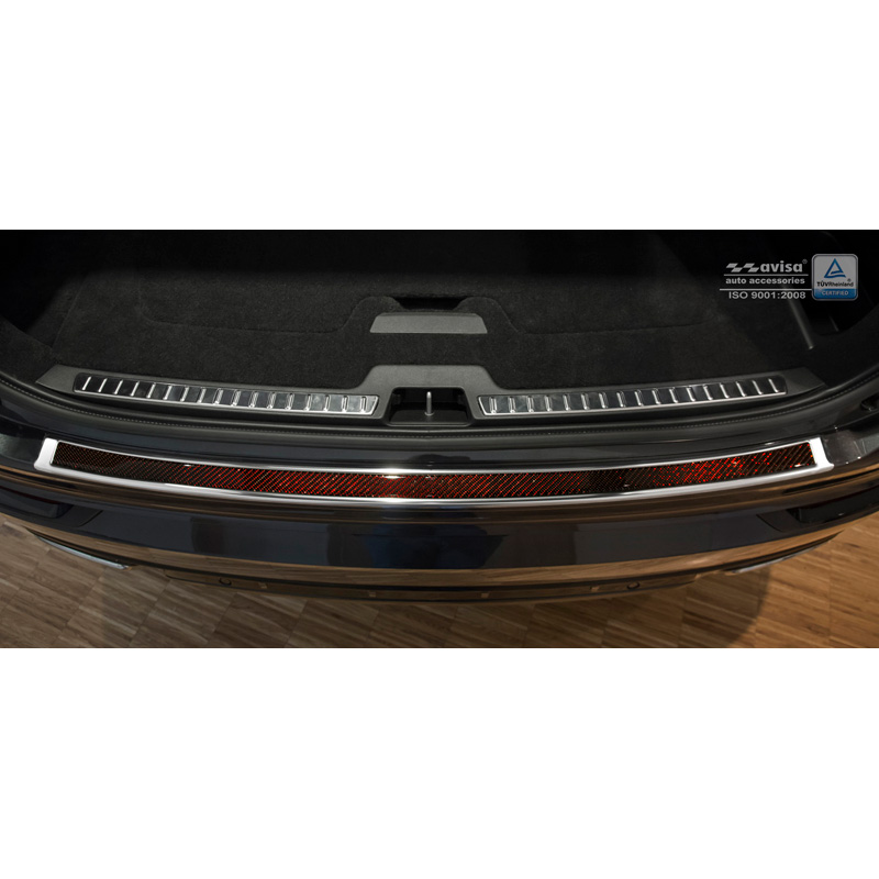 Protection de seuil arrière inox 'Deluxe' sur mesure pour Volvo XC90 2015-2019 et tous les modèles restylés Chromé/Carboné noir-rouge