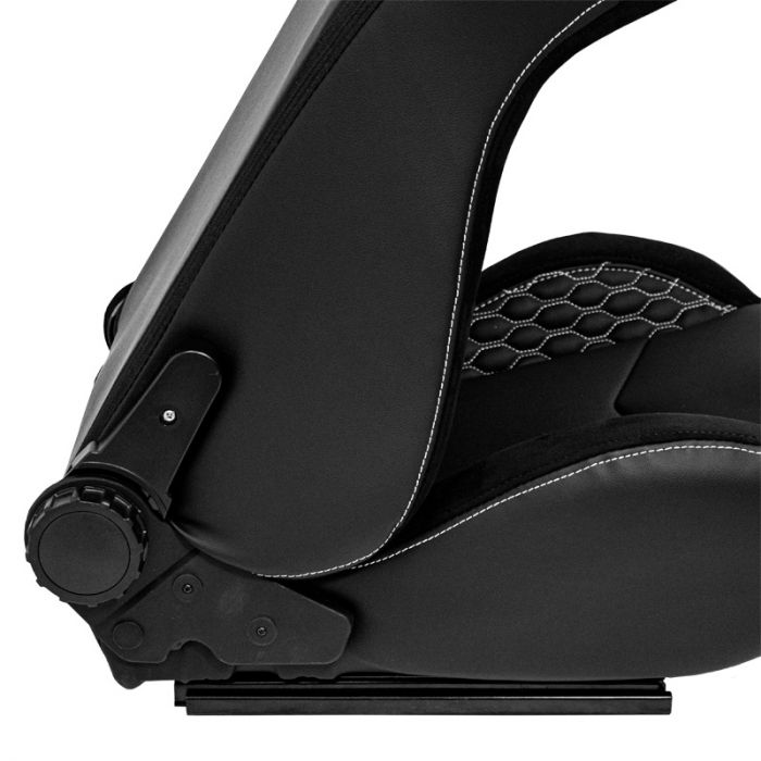 Siège baquet 'JW' - Simili Cuir Noir + Surpiqûres argent - Dossier réglable - incl. glissières