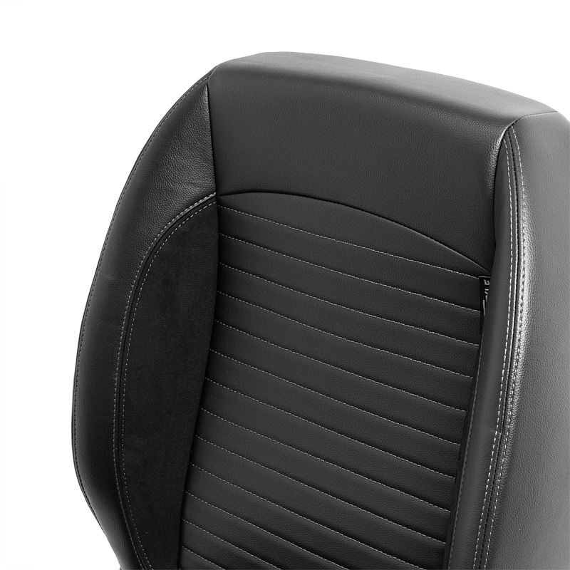 Siège baquet 'Classic II' - Simili Cuir Noir + suède + Surpiqûres gris - Dossier réglable à droite - incl. glissières