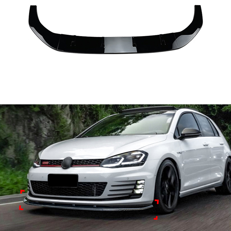Spoiler avant sur mesure pour Volkswagen Golf VII GTi/GTD/R/R-Line 2012-2017 (ABS Noir luisant)