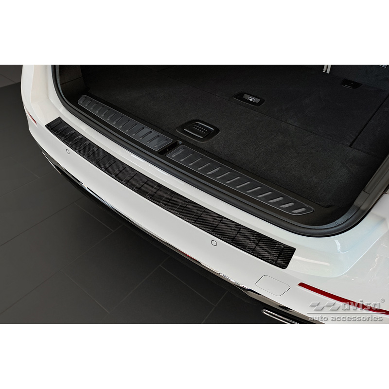 Protection de seuil arrière carboné 3D sur mesure pour BMW Série-5 Touring G31 FL 2020-2024 'Ribs'