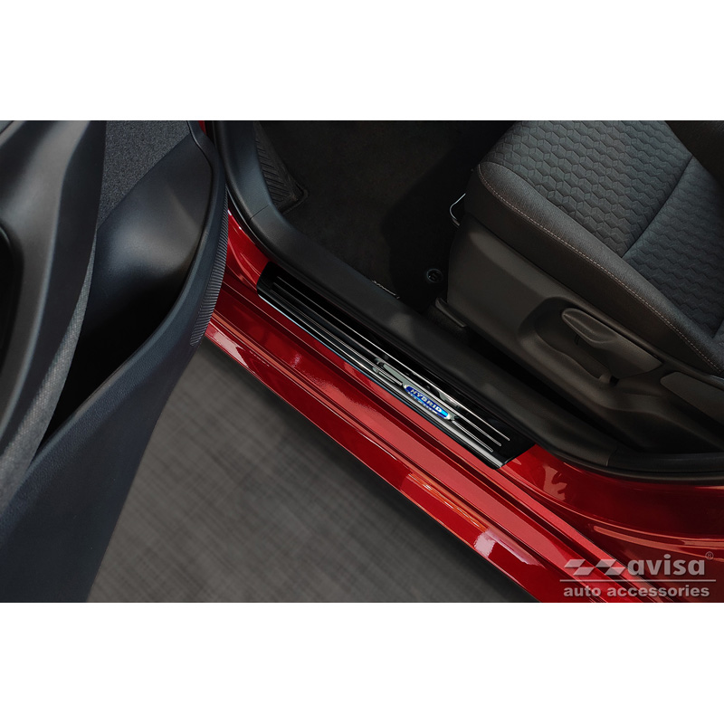 Seuils de portes inoxydable noir sur mesure pour Toyota Yaris 2020- incl. Facelift, excl. GR / Toyota Yaris Cross 2021- / Toyota C-HR II 2023- 'Hybrid' - 4-pièces