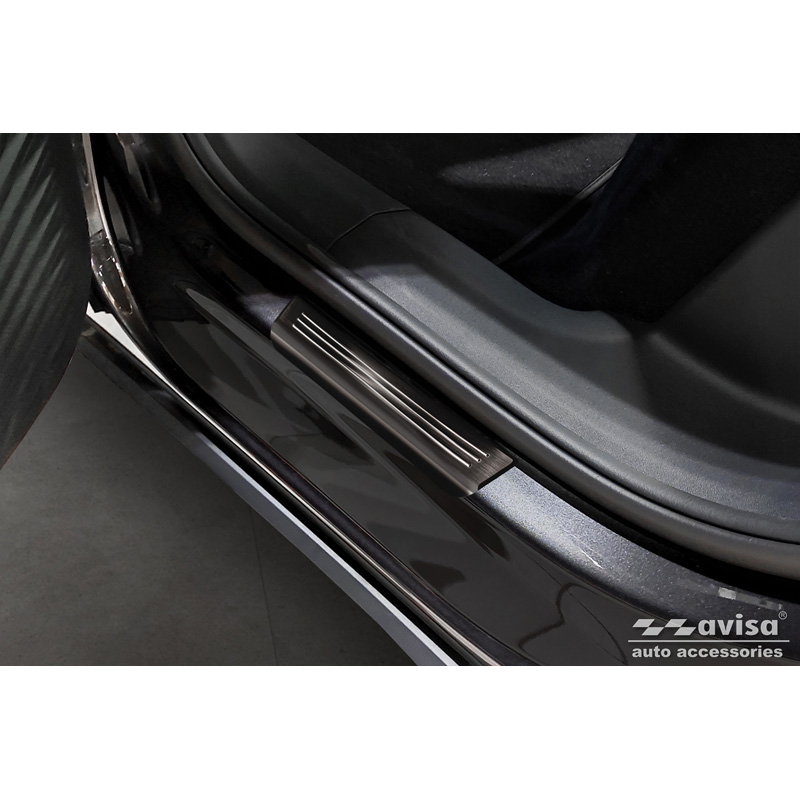 Seuils de portes inoxydable noir sur mesure pour Volkswagen ID.4 2020- 'Lines' - 4-pièces