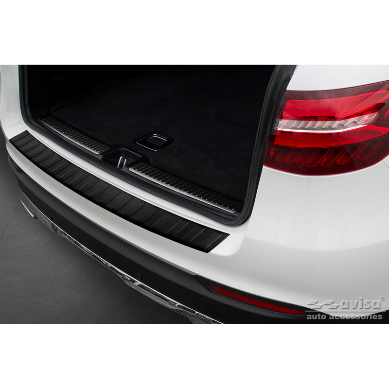 Protection de seuil arrière inox noir mat sur mesure pour Mercedes GLC 5-portes 2015-2019 & FL 2019- 'Ribs'