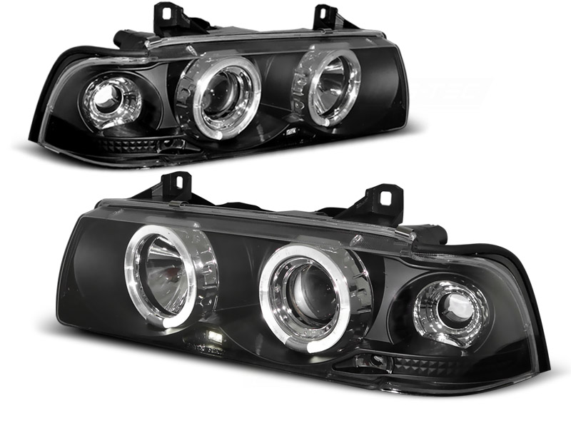 Phares BMW E36 limousine Angel Eyes noire