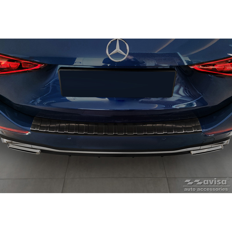 Protection de seuil arrière inox noir sur mesure pour Mercedes Classe-C AMG Estate S206 2021- 'Ribs'