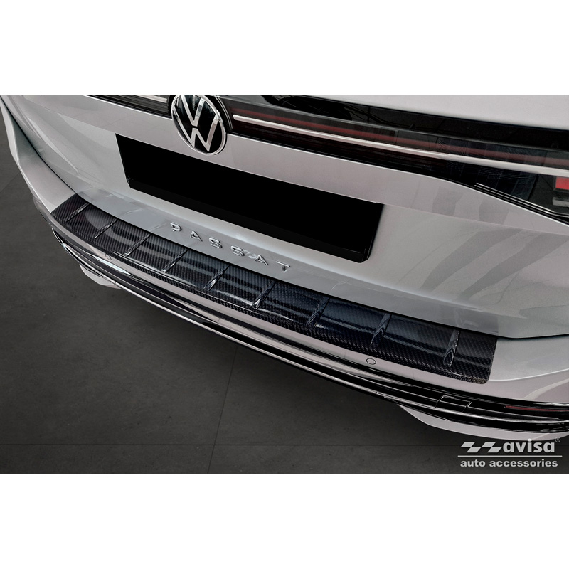 Protection de seuil arrière carboné 3D sur mesure pour Volkswagen Passat (CJ5) incl. R-Line & Hybrid 2023- 'Ribs'