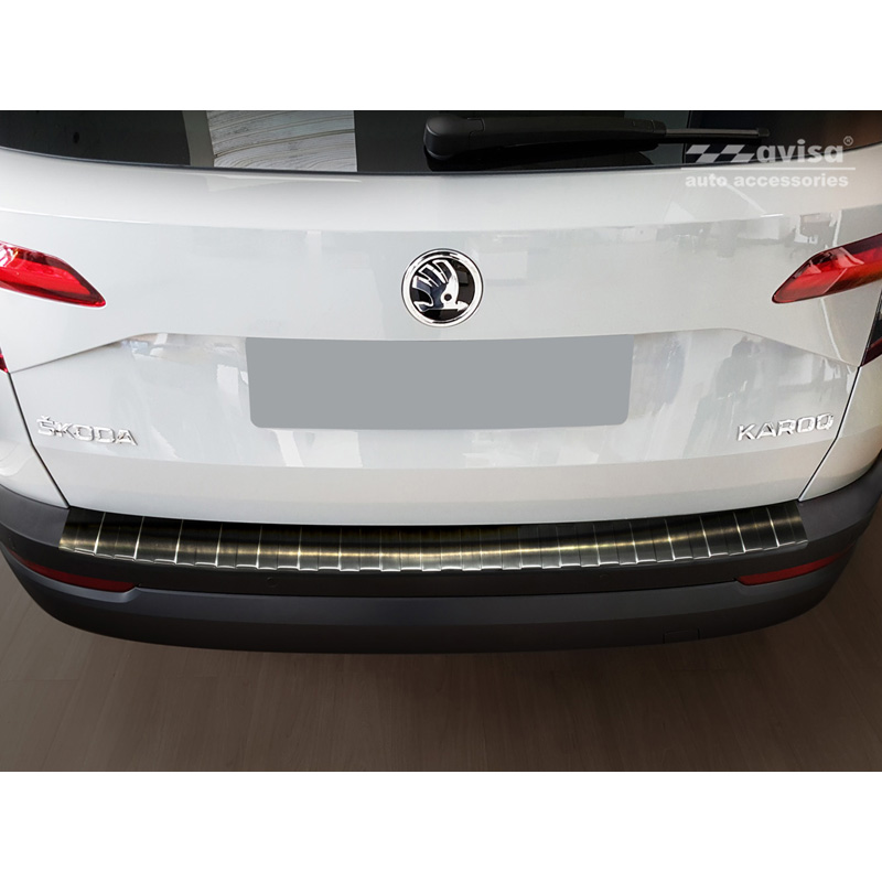 Protection de seuil arrière inox noir sur mesure pour Skoda Karoq 2017-2022 'Ribs'