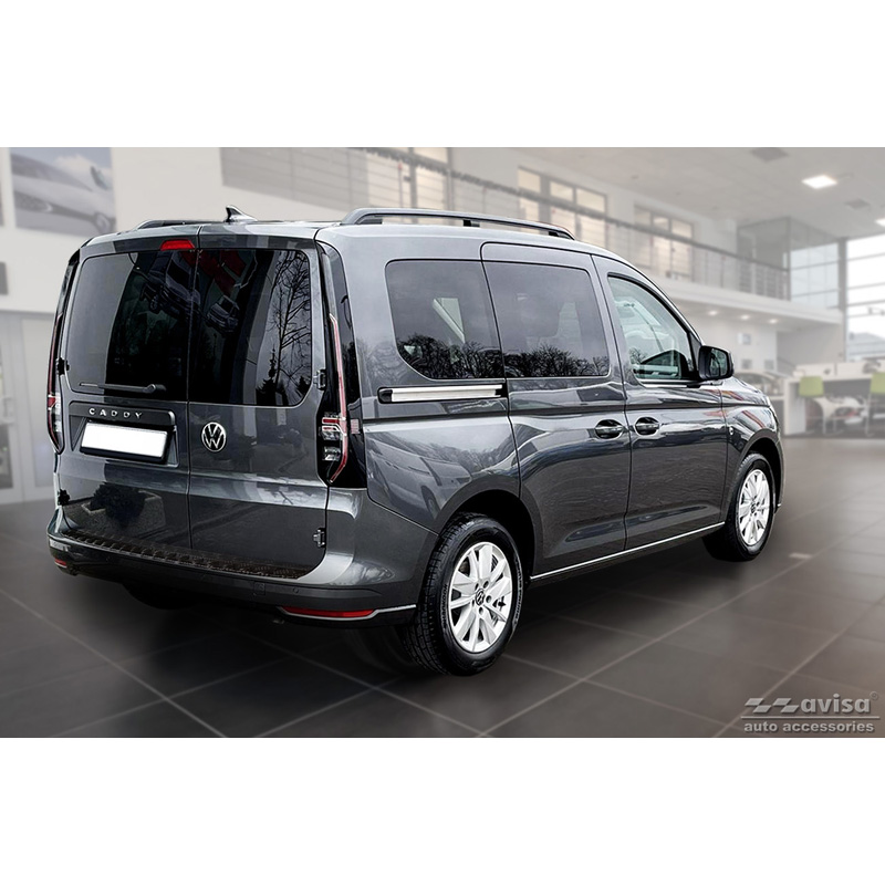 Protection de seuil arrière en aluminium noir mat sur mesure pour Volkswagen Caddy V 2020- 'Riffled Plate'